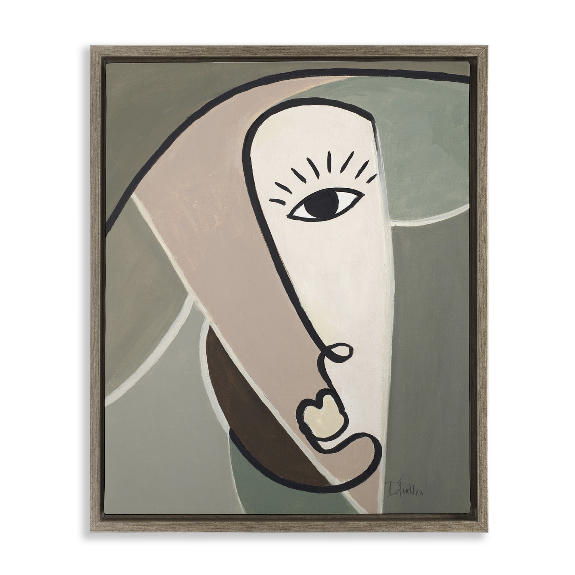 Stupell Industries Boho Cubism Face Abstract Painting Brown Floater Framed Canvas Art Print Wall Art, 17 x 21
