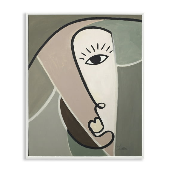 Stupell Industries Boho Cubism Face Abstract Painting White Framed Art Print Wall Art, 11 x 14