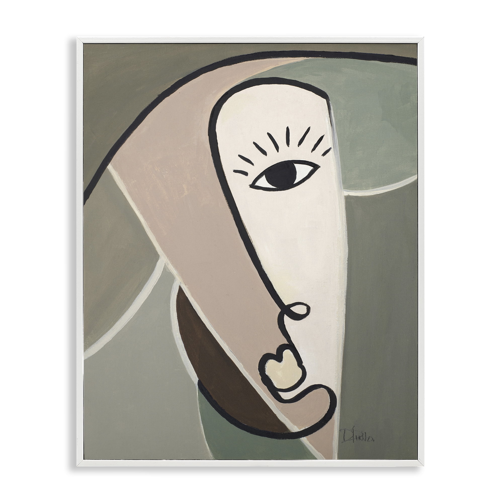 Stupell Industries Boho Cubism Face Abstract Painting White Framed Art Print Wall Art, 24 x 30