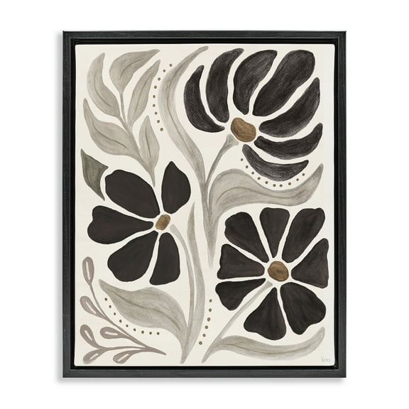Stupell Industries Boho Curved Petals Botanical & Floral Painting Black Floater Framed Art Print Wall Art, 17 x 21