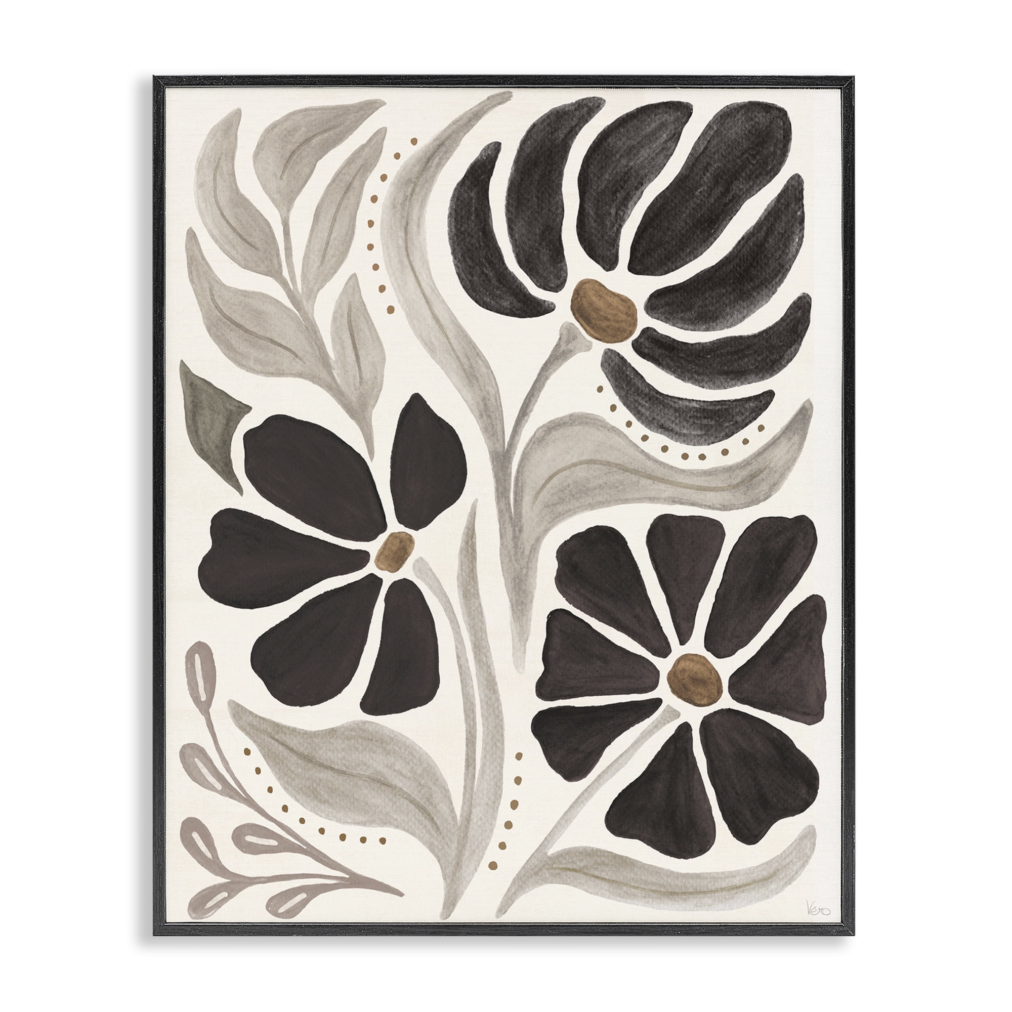 Stupell Industries Boho Curved Petals Botanical & Floral Painting Black Framed Art Print Wall Art, 11 x 14