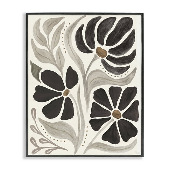 Stupell Industries Boho Curved Petals Botanical & Floral Painting Black Framed Art Print Wall Art, 11 x 14