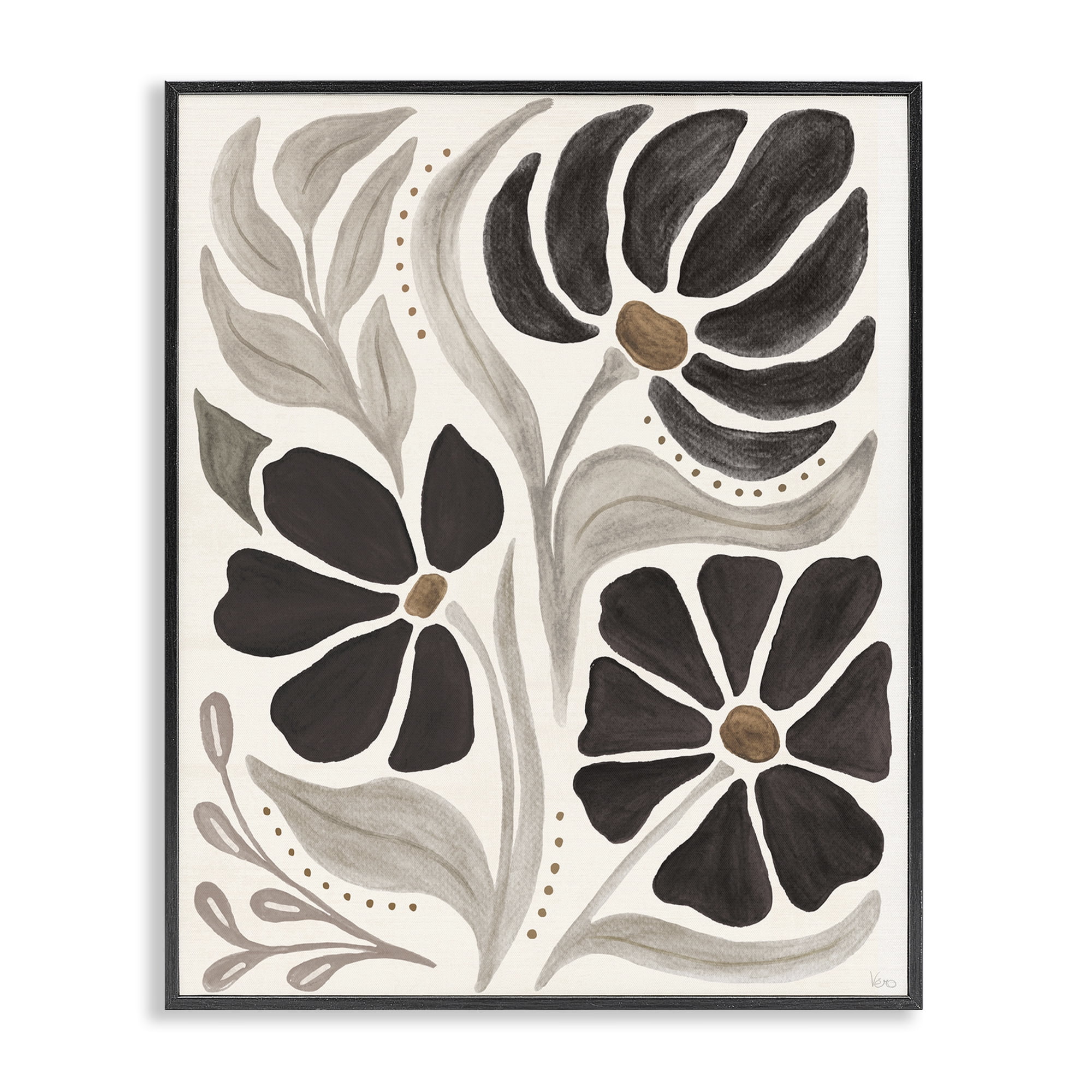 Stupell Industries Boho Curved Petals Botanical & Floral Painting Black Framed Art Print Wall Art, 24 x 30