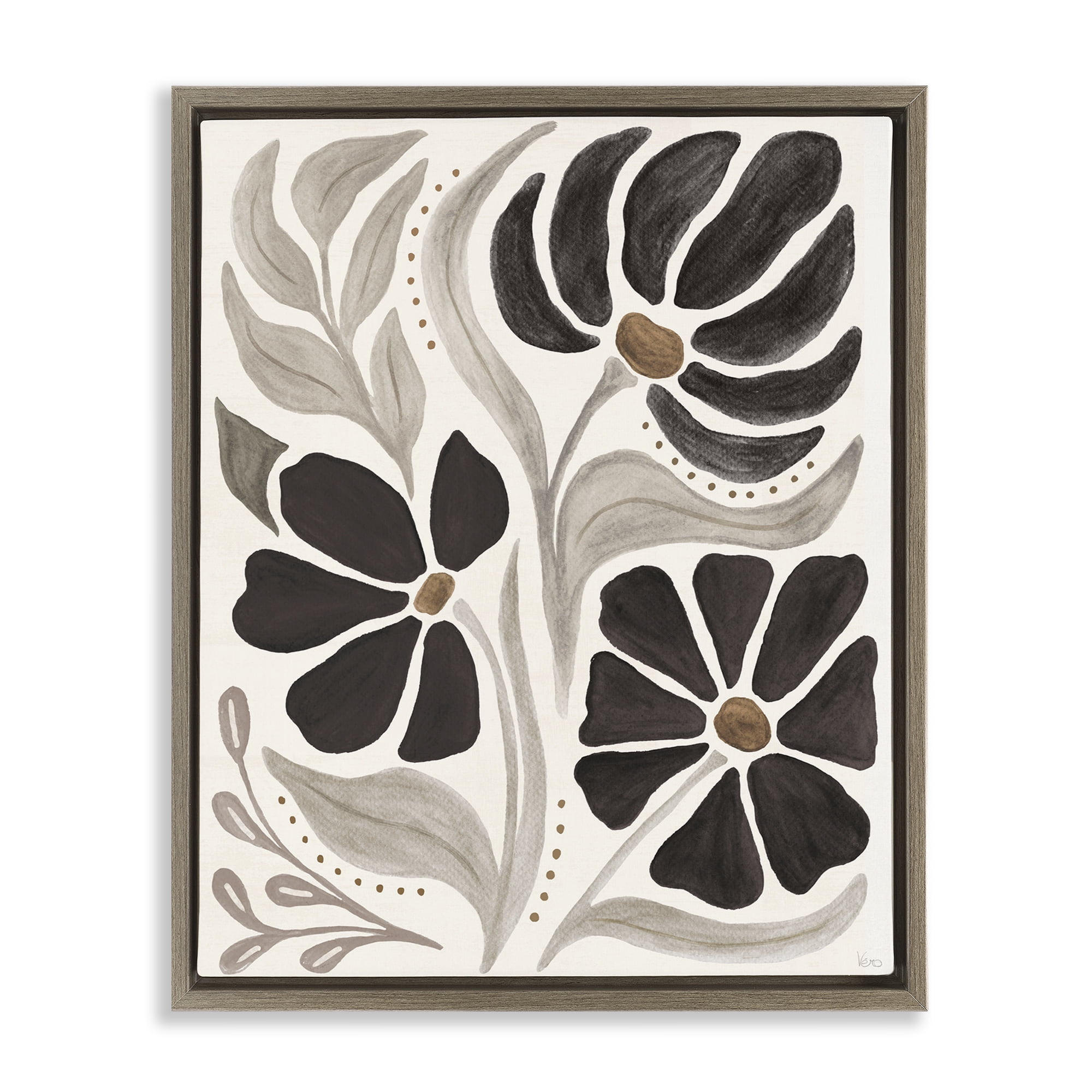 Stupell Industries Boho Curved Petals Botanical & Floral Painting Brown Floater Framed Art Print Wall Art, 25 x 31