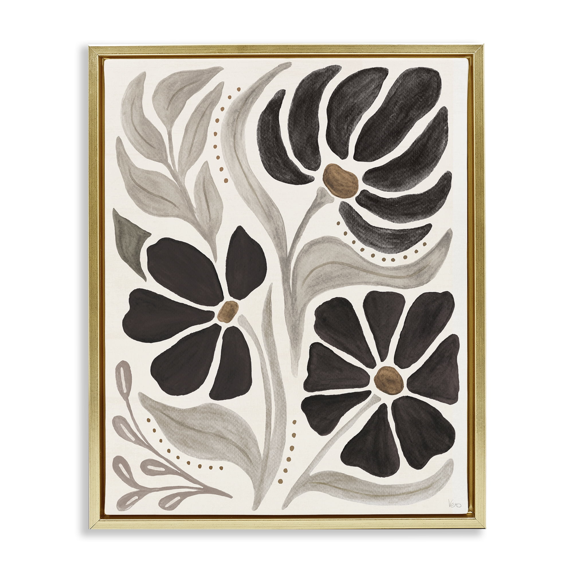 Stupell Industries Boho Curved Petals Botanical & Floral Painting Gold Floater Framed Art Print Wall Art, 17 x 21