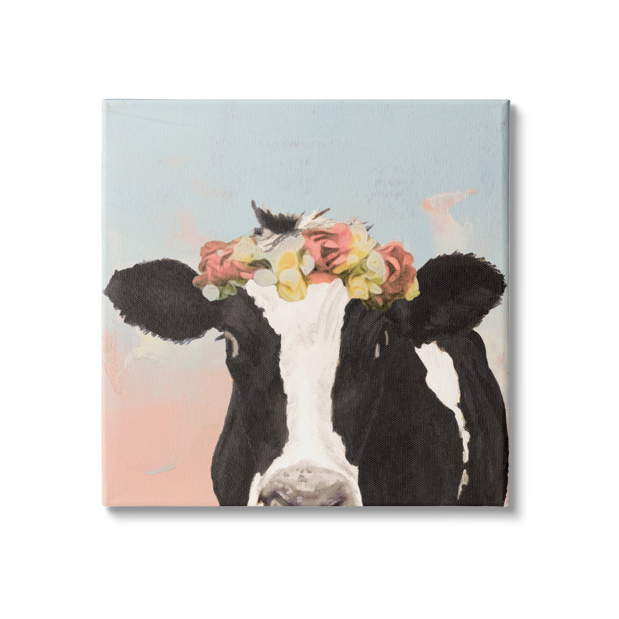 Stupell Industries Boho Dairy Cow Floral Crown Pink Blue Ombre, 24 x 24, Design by Jenny Green