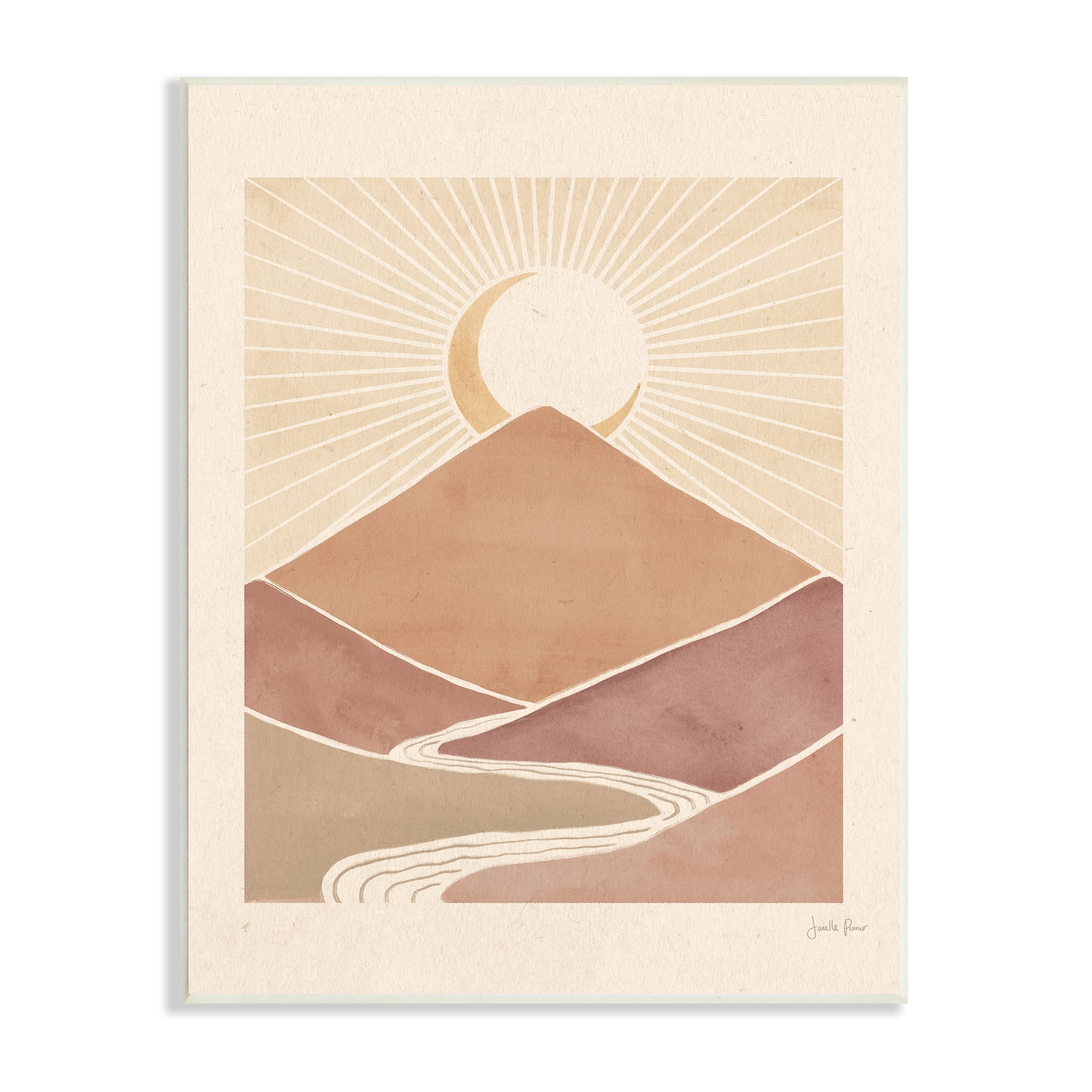 Stupell Industries Boho Desert Crescent Moon Vintage Mountain River Landscape, 10 x 15,Design by Janelle Penner
