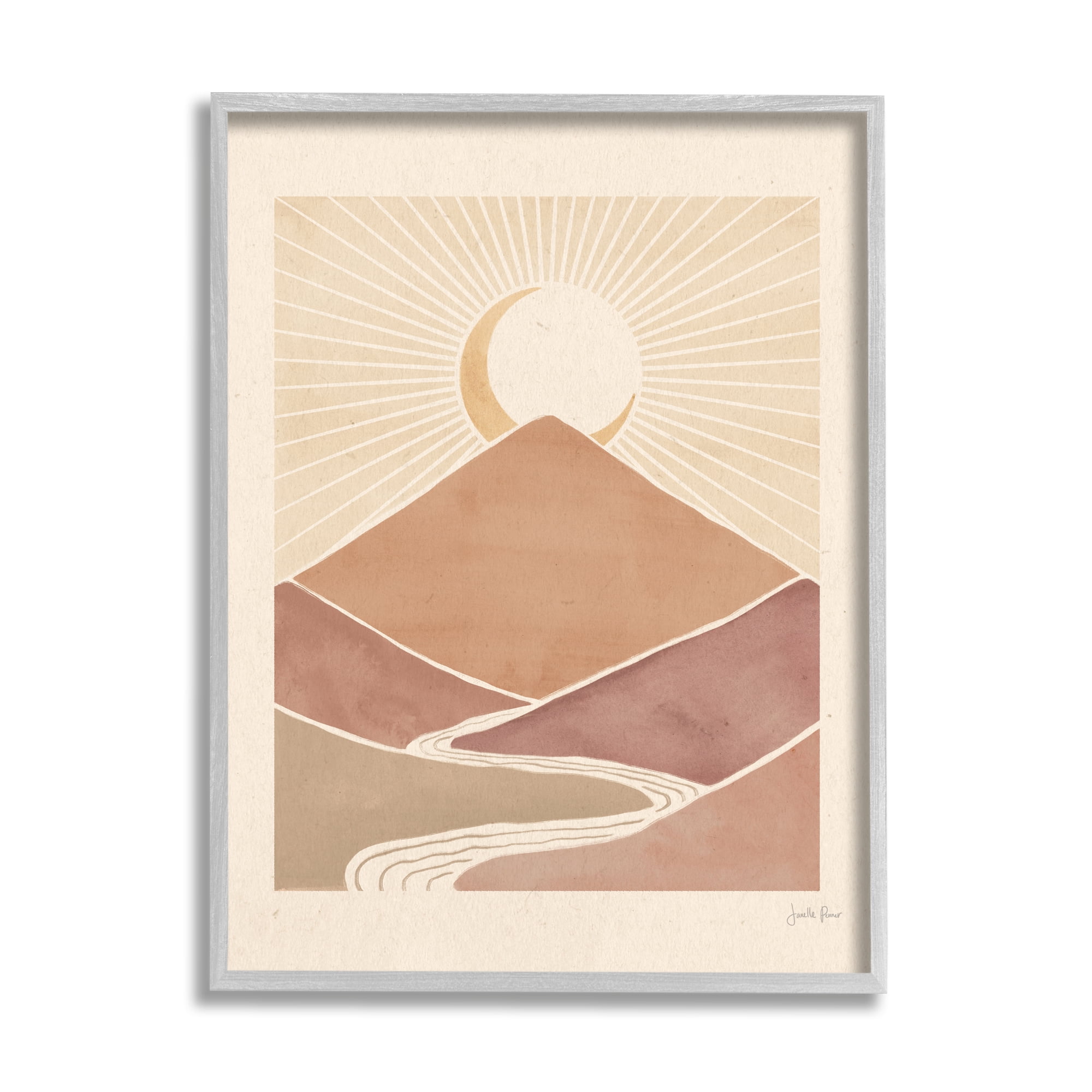 Stupell Industries Boho Desert Crescent Moon Vintage Mountain River Landscape, 16 x 20,Design by Janelle Penner