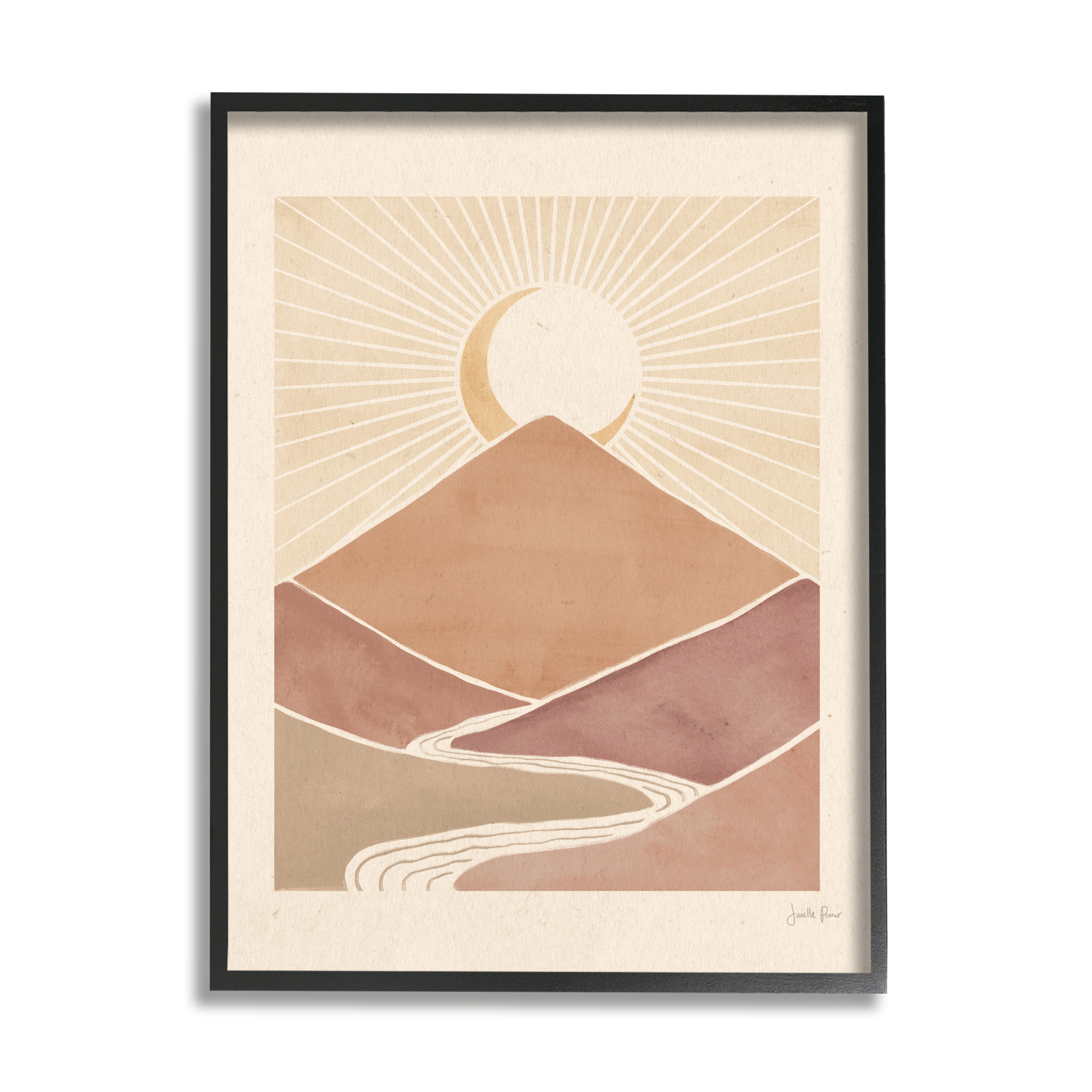 Stupell Industries Boho Desert Crescent Moon Vintage Mountain River Landscape, 16 x 20,Design by Janelle Penner