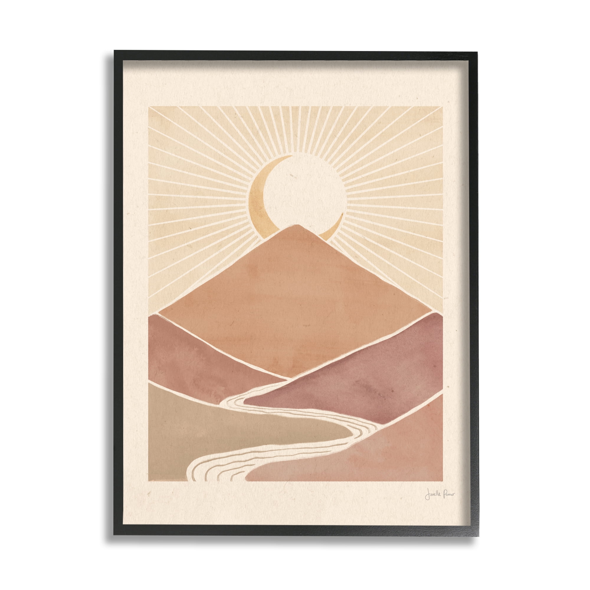 Stupell Industries Boho Desert Crescent Moon Vintage Mountain River Landscape, 24 x 30,Design by Janelle Penner