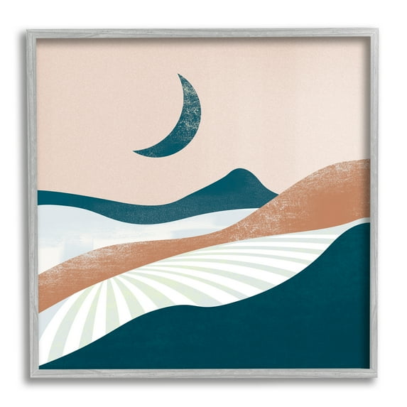 Stupell Industries Boho Desert Moon Landscape Nature Painting Gray Framed Art Print Wall Art, 12 x 12