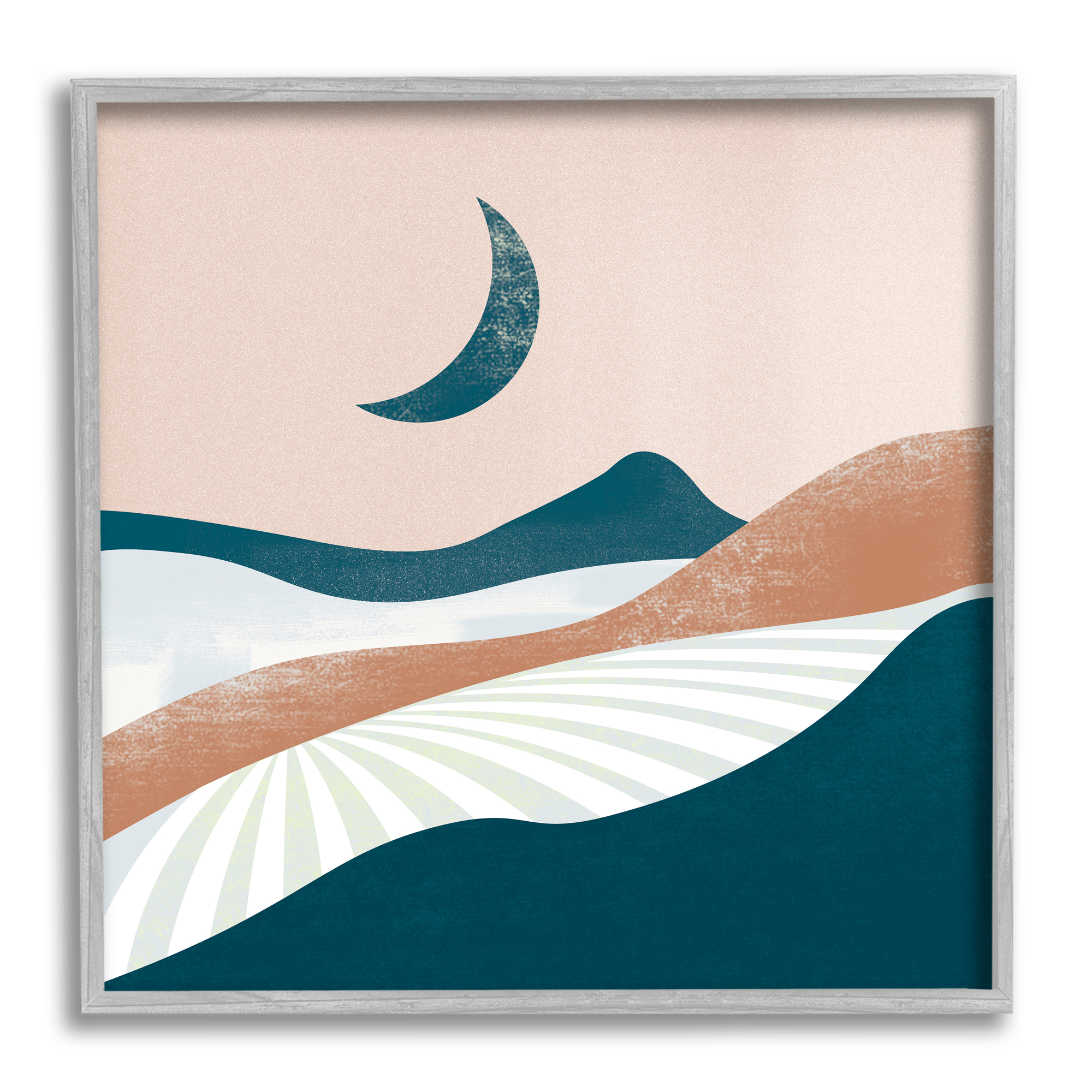 Stupell Industries Boho Desert Moon Landscape Nature Painting Gray Framed Art Print Wall Art, 24 x 24