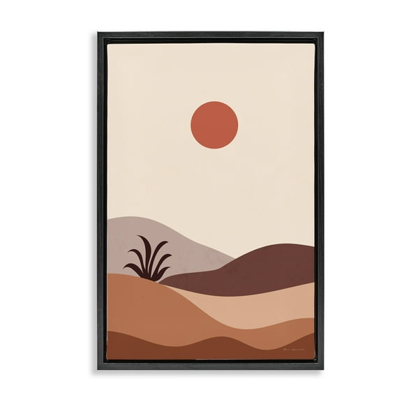 Stupell Industries Boho Desert with Plant Landscape & Nature Painting Black Floater Framed Canvas Art Print Wall Art, 17 x 25