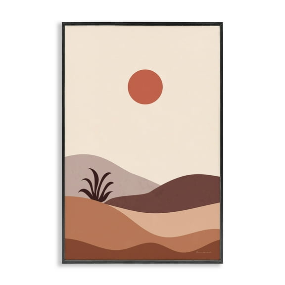Stupell Industries Boho Desert with Plant Landscape & Nature Painting Black Framed Art Print Wall Art, 12 x 18