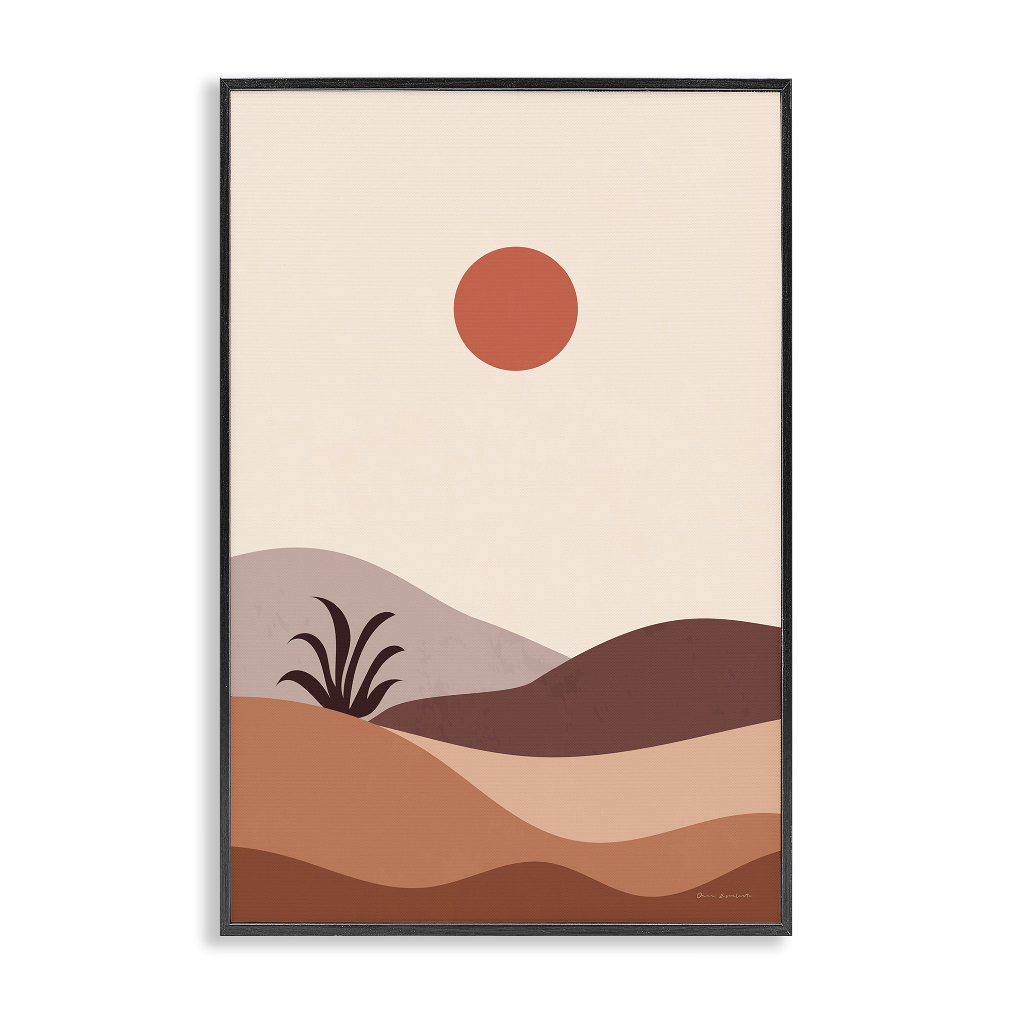 Stupell Industries Boho Desert with Plant Landscape & Nature Painting Black Framed Art Print Wall Art, 16 x 24