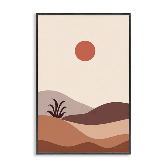 Stupell Industries Boho Desert with Plant Landscape & Nature Painting Black Framed Art Print Wall Art, 20 x 30