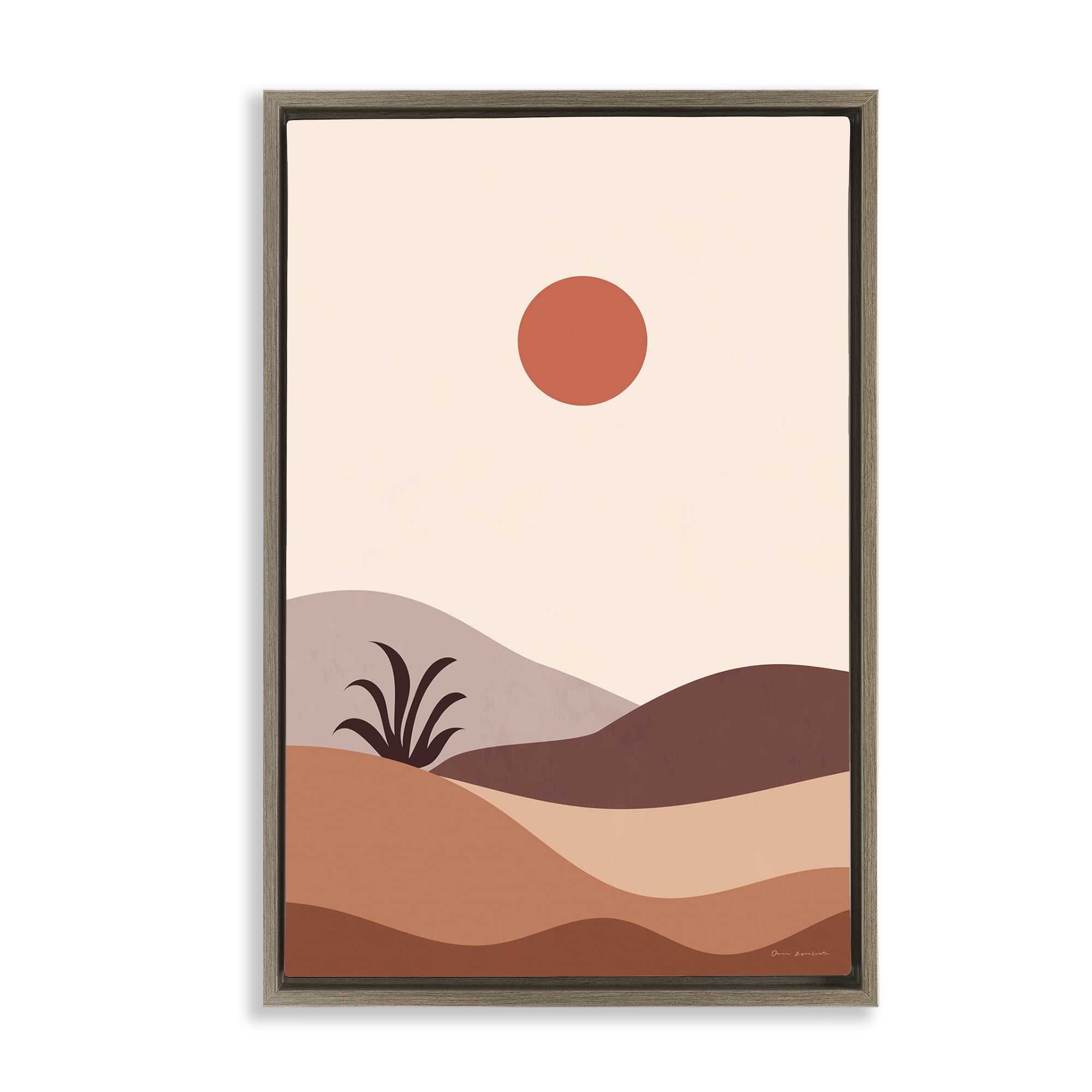 Stupell Industries Boho Desert with Plant Landscape & Nature Painting Brown Floater Framed Canvas Art Print Wall Art, 17 x 25