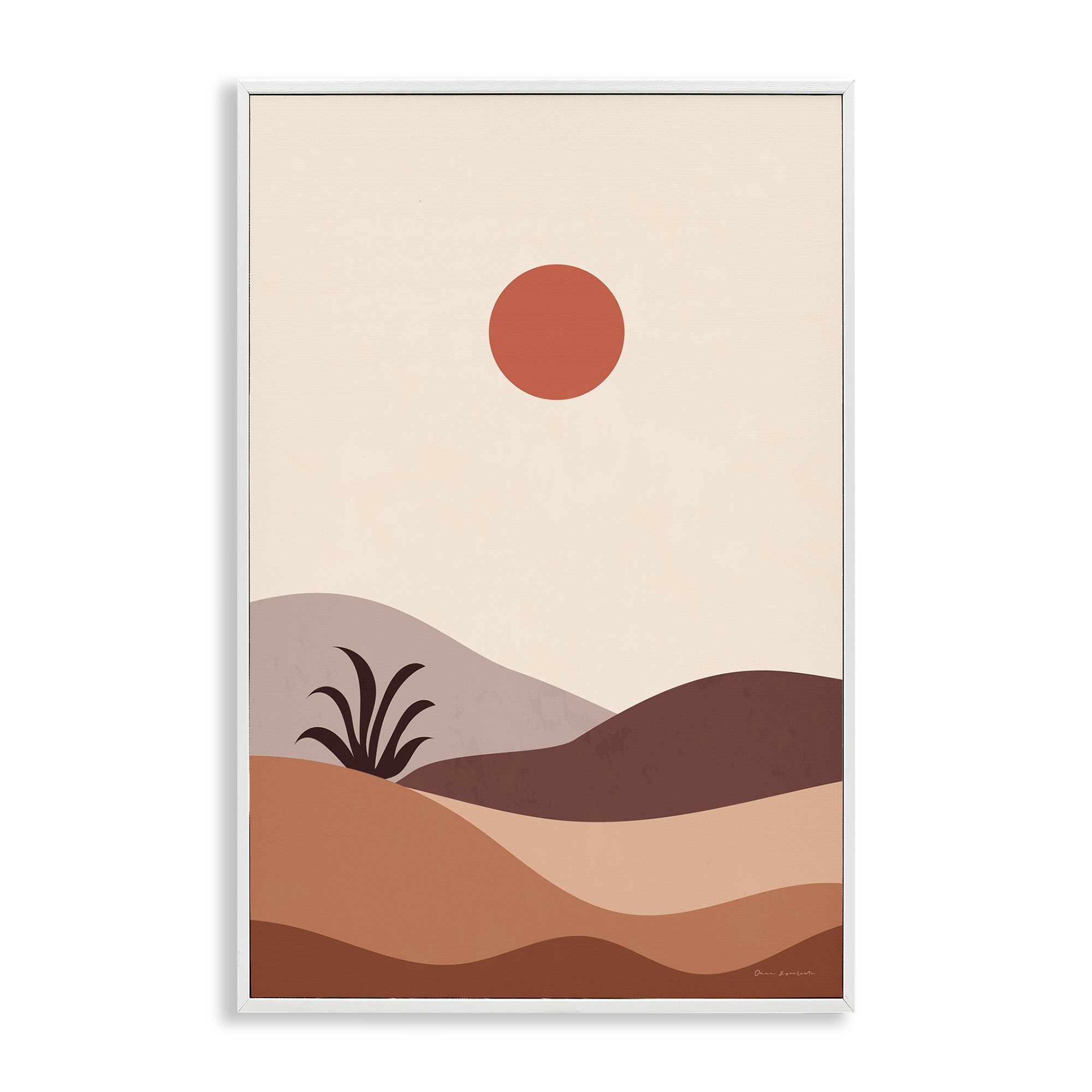 Stupell Industries Boho Desert with Plant Landscape & Nature Painting White Framed Art Print Wall Art, 16 x 24