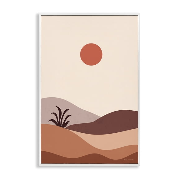 Stupell Industries Boho Desert with Plant Landscape & Nature Painting White Framed Art Print Wall Art, 16 x 24