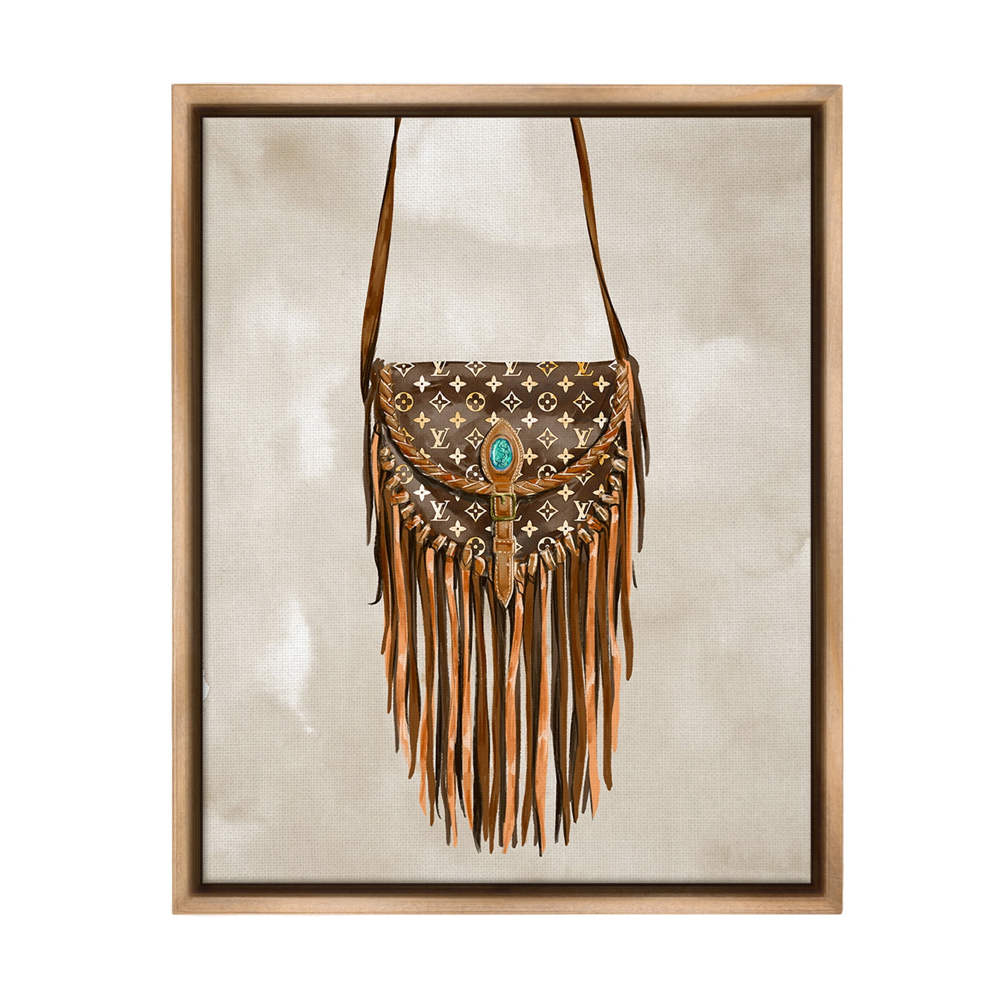 Stupell Industries Boho Designer Purse Beauty & Fashion Painting Brown Floater Framed Canvas Art Print Wall Art, 25 x 31