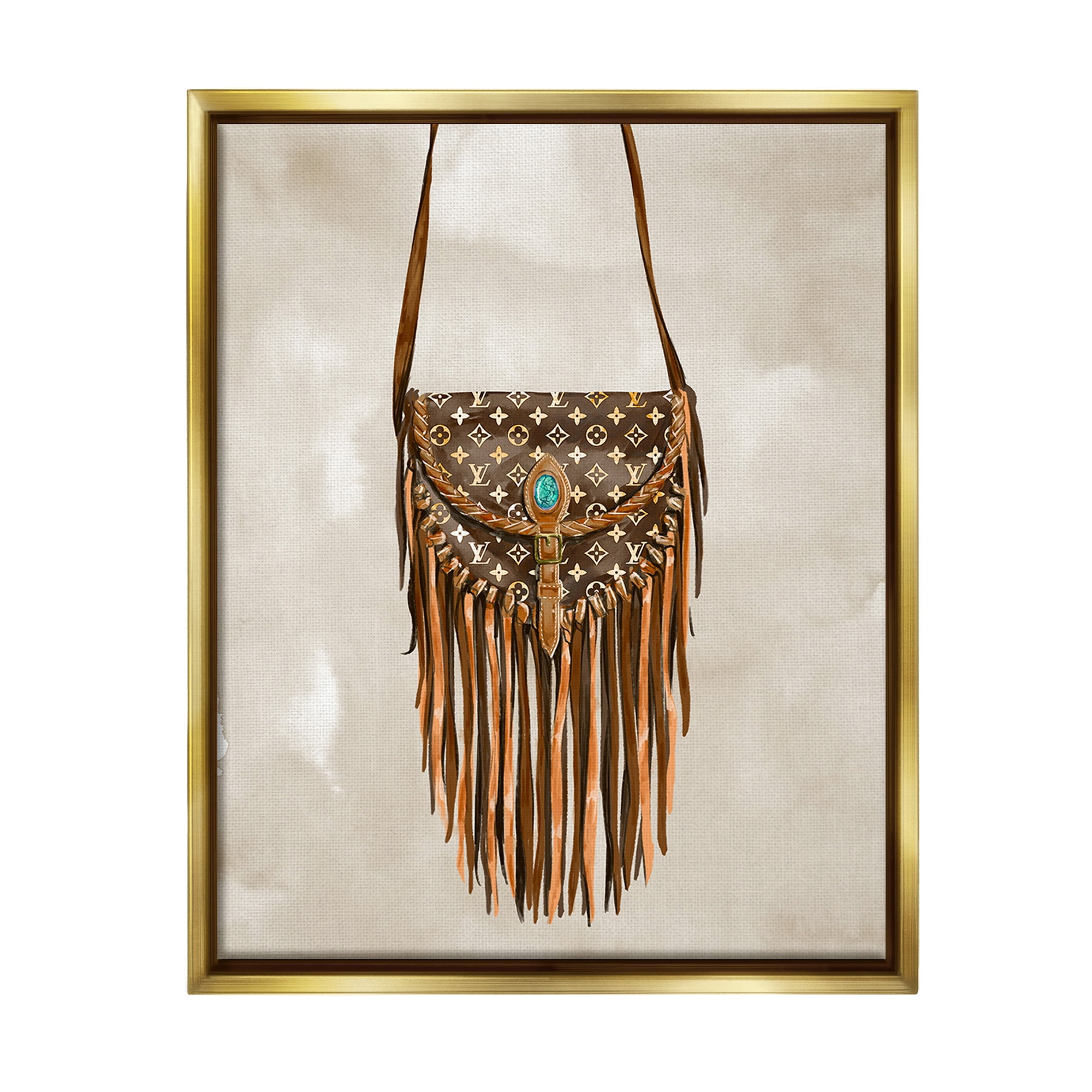 Stupell Industries Boho Designer Purse Beauty & Fashion Painting Gold Floater Framed Canvas Art Print Wall Art, 17 x 21