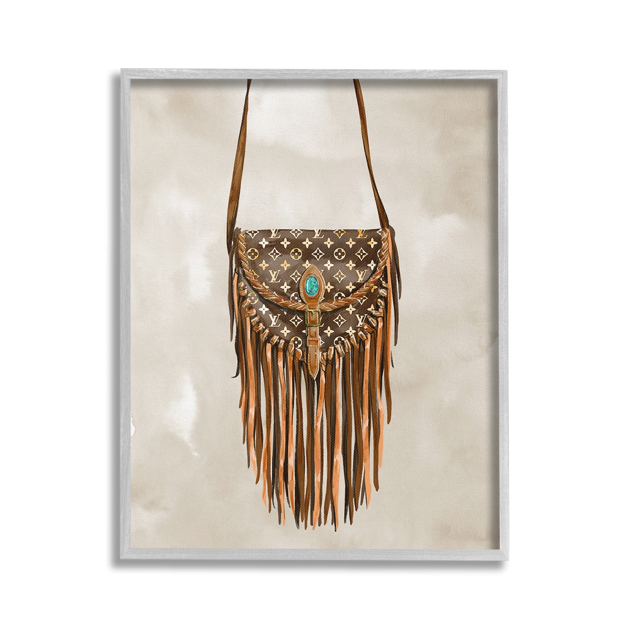 Stupell Industries Boho Designer Purse Beauty & Fashion Painting Gray Framed Art Print Wall Art, 16 x 20
