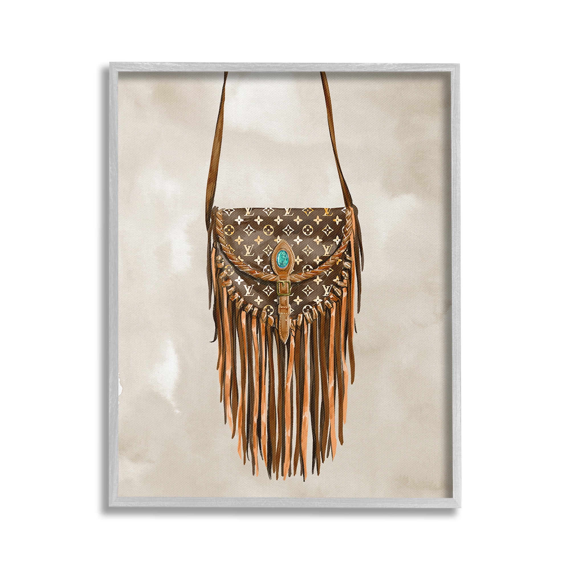 Stupell Industries Boho Designer Purse Beauty & Fashion Painting Gray Framed Art Print Wall Art, 24 x 30