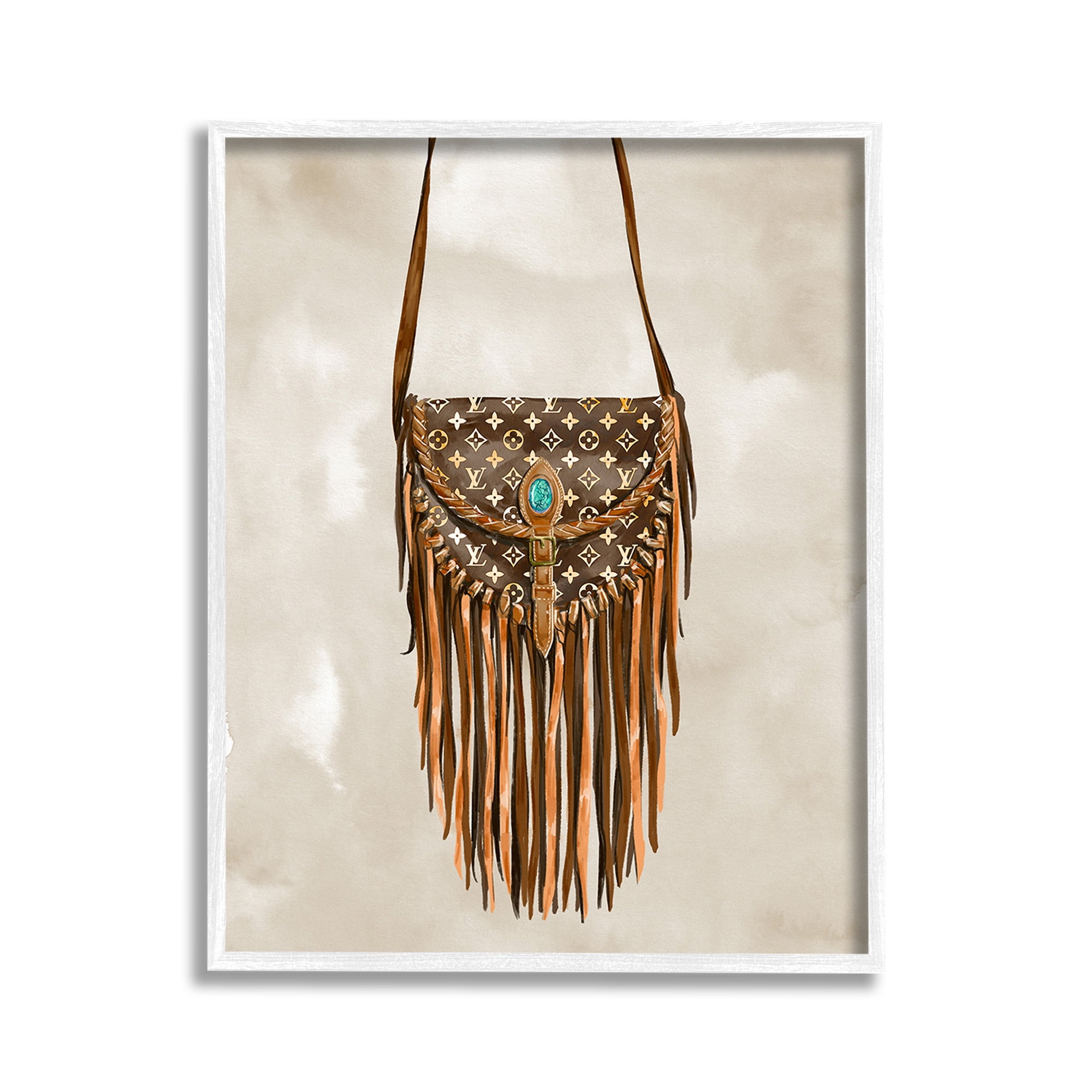 Stupell Industries Boho Designer Purse Beauty & Fashion Painting White Framed Art Print Wall Art, 11 x 14