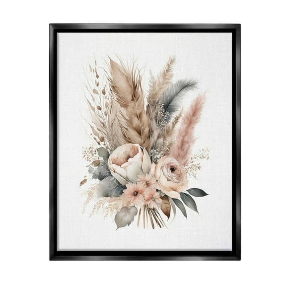 Stupell Industries Boho Feather Bouquet Botanical & Floral Painting Black Floater Framed Canvas Art Print Wall Art, 17 x 21