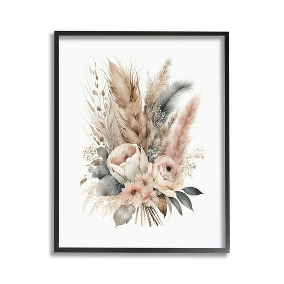 Stupell Industries Boho Feather Bouquet Botanical & Floral Painting Black Framed Art Print Wall Art, 11 x 14