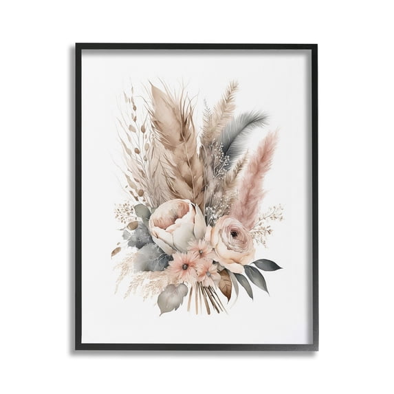 Stupell Industries Boho Feather Bouquet Botanical & Floral Painting Black Framed Art Print Wall Art, 24 x 30