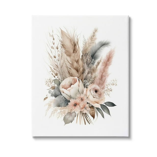 Stupell Industries Boho Feather Bouquet Botanical & Floral Painting Gallery Wrapped Canvas Art Print Wall Art, 30 x 40