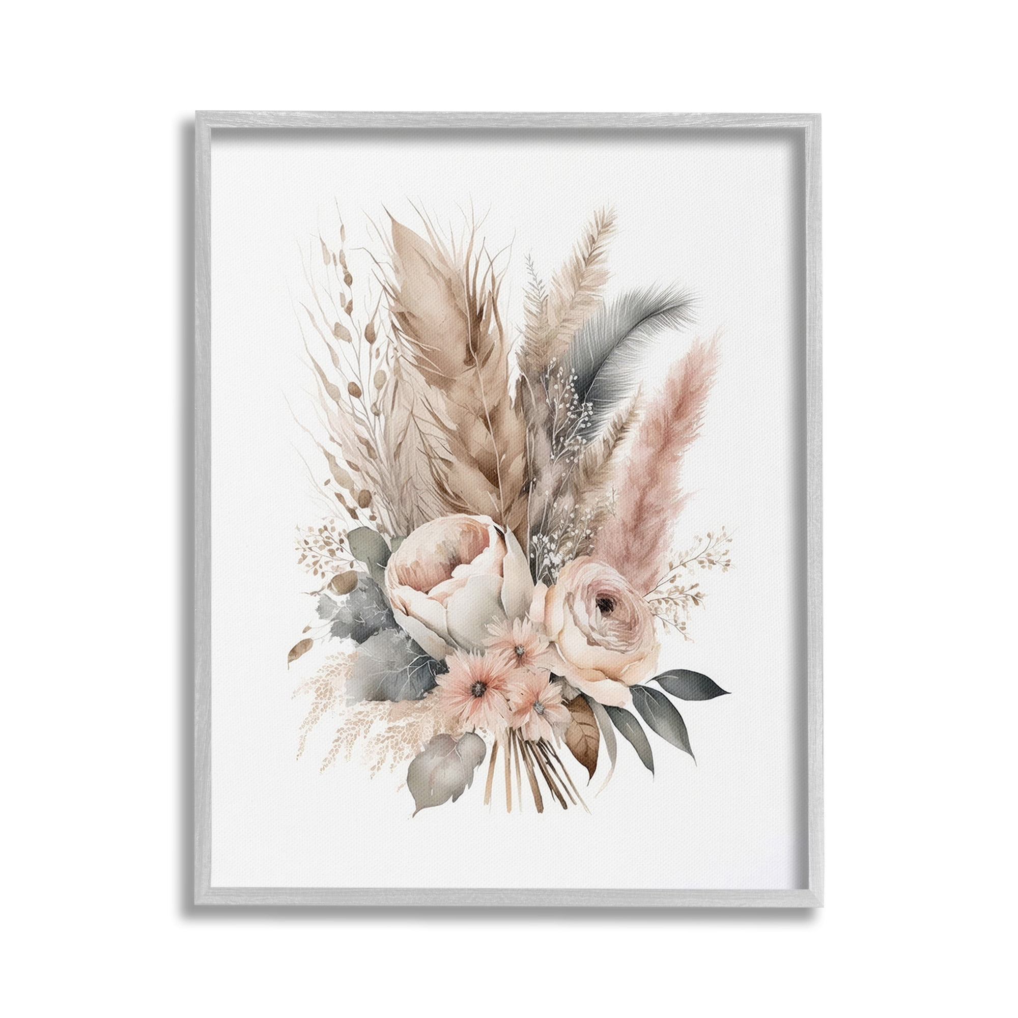 Stupell Industries Boho Feather Bouquet Botanical & Floral Painting Gray Framed Art Print Wall Art, 16 x 20