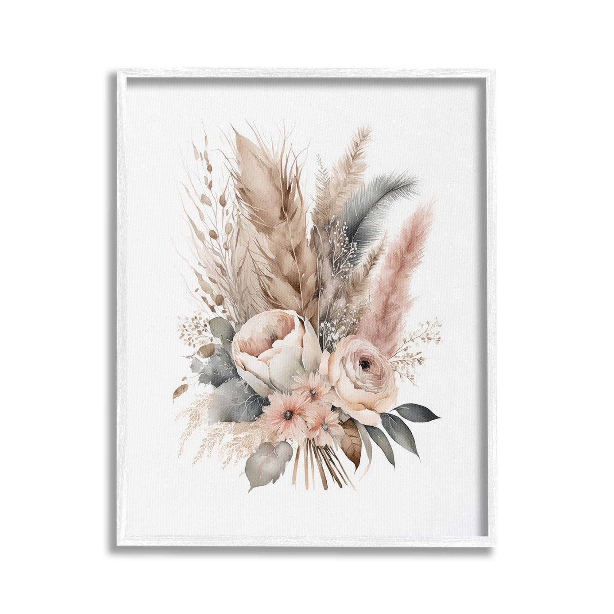 Stupell Industries Boho Feather Bouquet Botanical & Floral Painting White Framed Art Print Wall Art, 16 x 20