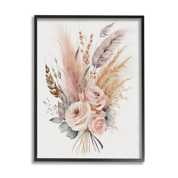 Stupell Industries Boho Feathers & Roses Botanical & Floral Painting Black Framed Art Print Wall Art, 11 x 14