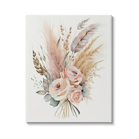 Stupell Industries Boho Feathers & Roses Botanical & Floral Painting Gallery Wrapped Canvas Art Print Wall Art, 16 x 20