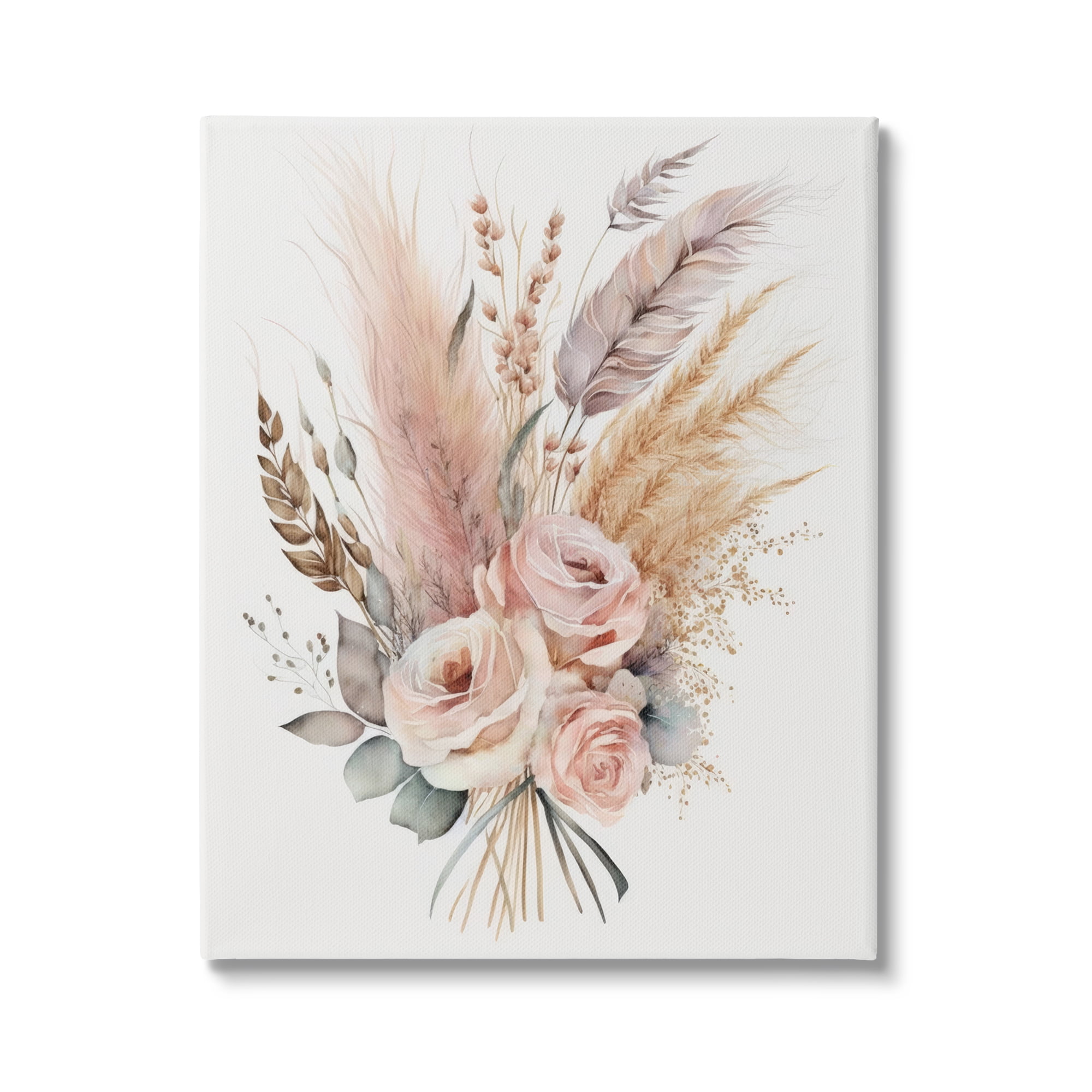 Stupell Industries Boho Feathers & Roses Botanical & Floral Painting Gallery Wrapped Canvas Art Print Wall Art, 24 x 30