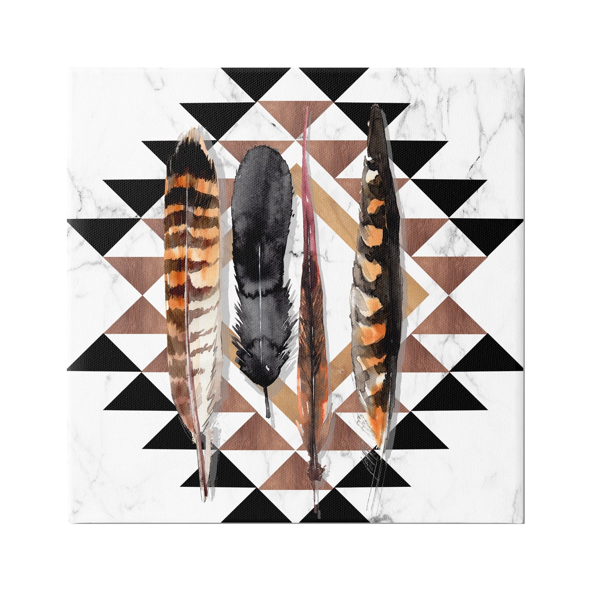 Stupell Industries Boho Feathers on Geometric Animals & Insects Painting Gallery Wrapped Canvas Print Wall Art, 17 x 17