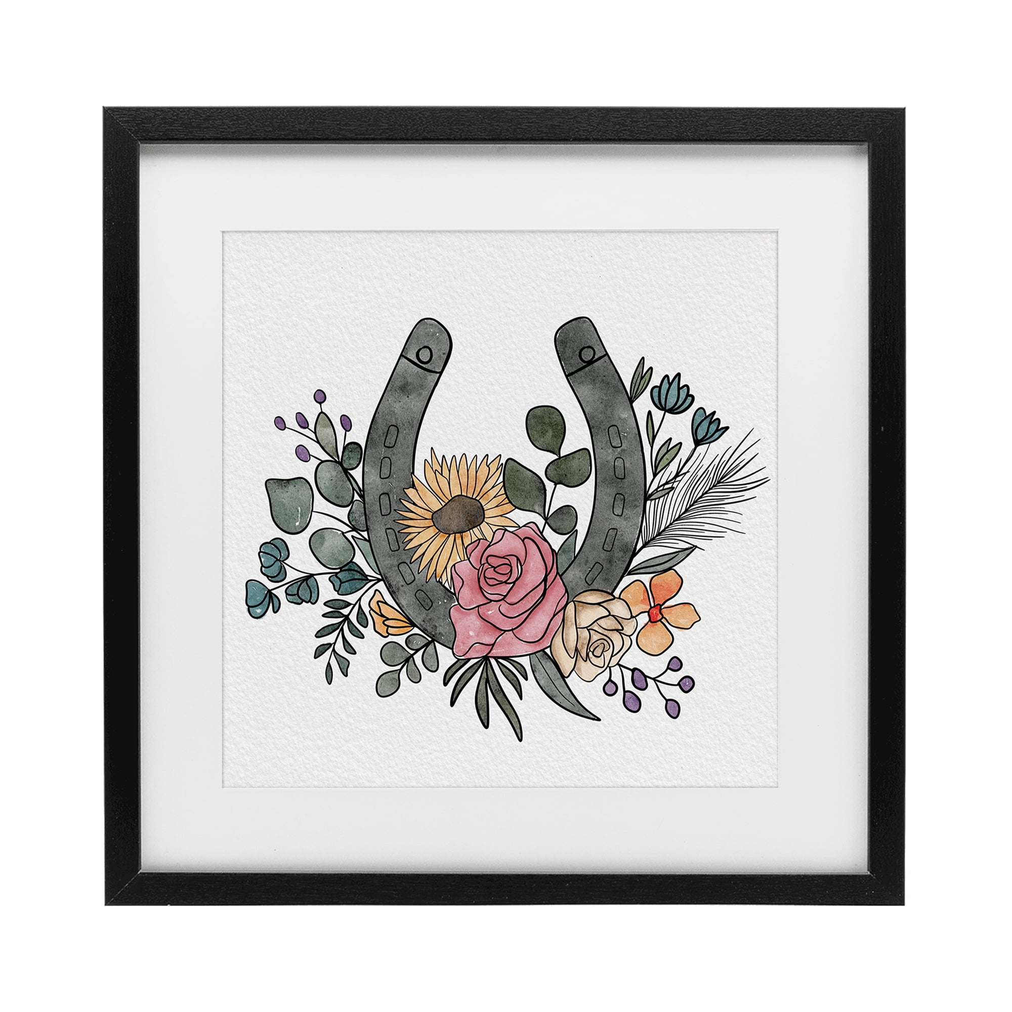 Stupell Industries Boho Floral Horseshoe Black Framed Print Under Glass, design by Alisha Kiara Design