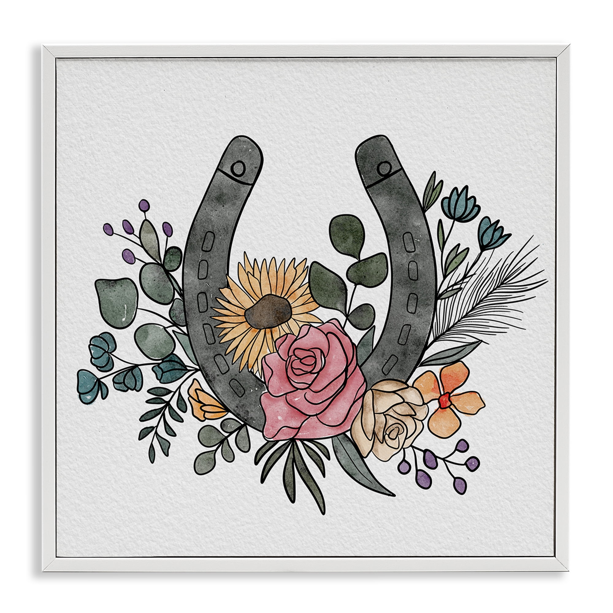 Stupell Industries Boho Floral Horseshoe White Framed Giclee Art, design by Alisha Kiara Design
