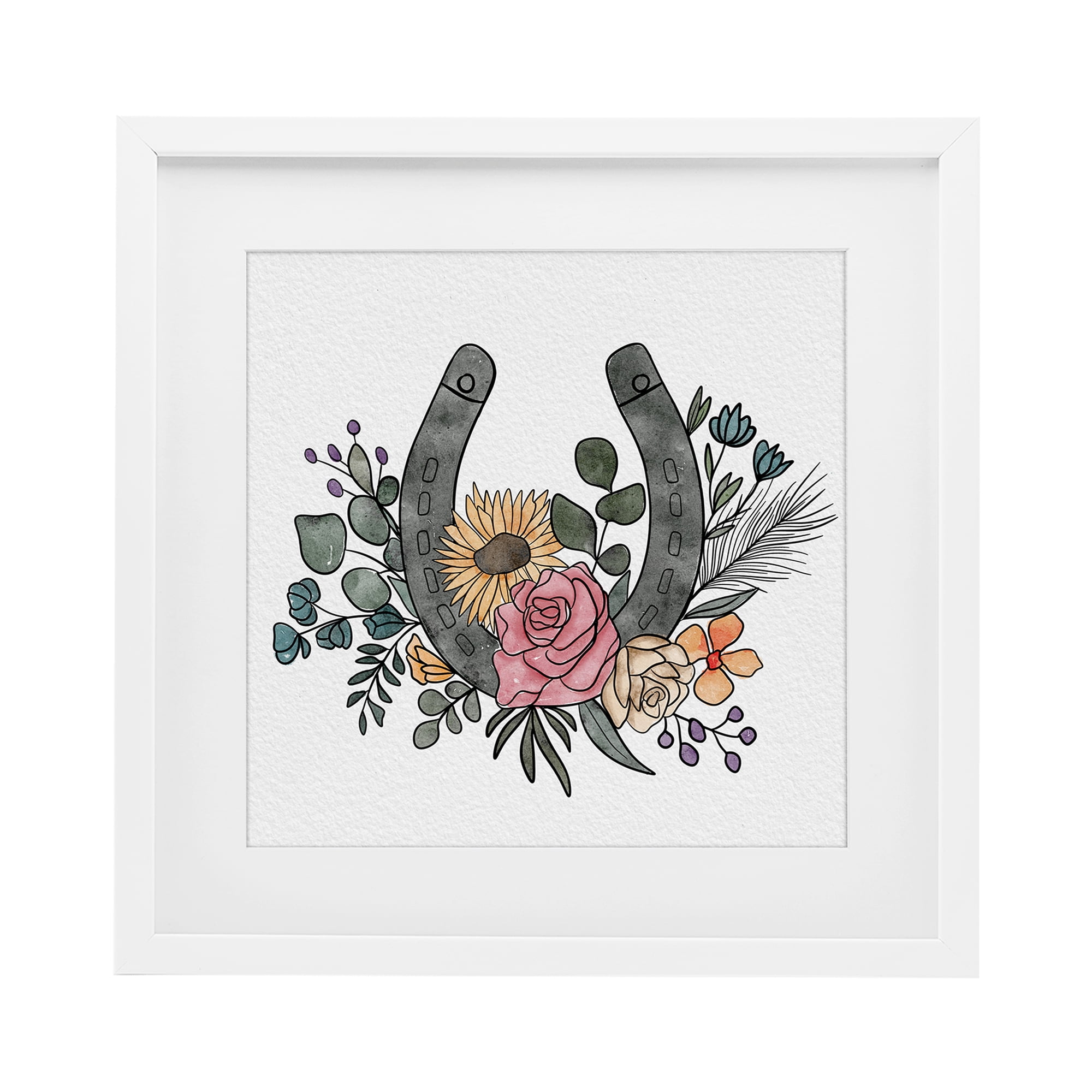 Stupell Industries Boho Floral Horseshoe White Framed Print Under Glass, design by Alisha Kiara Design
