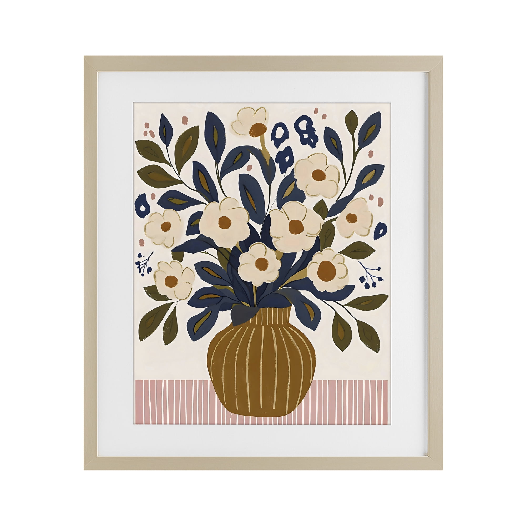 Stupell Industries Boho Floral Vase with Stripes Birch Framed Print Under Glass, design by Creative Studio