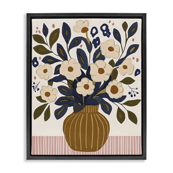 Stupell Industries Eclectic Boho Floral Vase with Stripes Black Floating Frame Canvas Art, 17 x 21, by Creative Studio