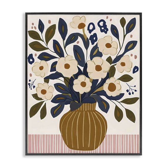 Stupell Industries Eclectic Boho Floral Vase with Stripes Black Framed Giclee Art, 11 x 14, by Creative Studio