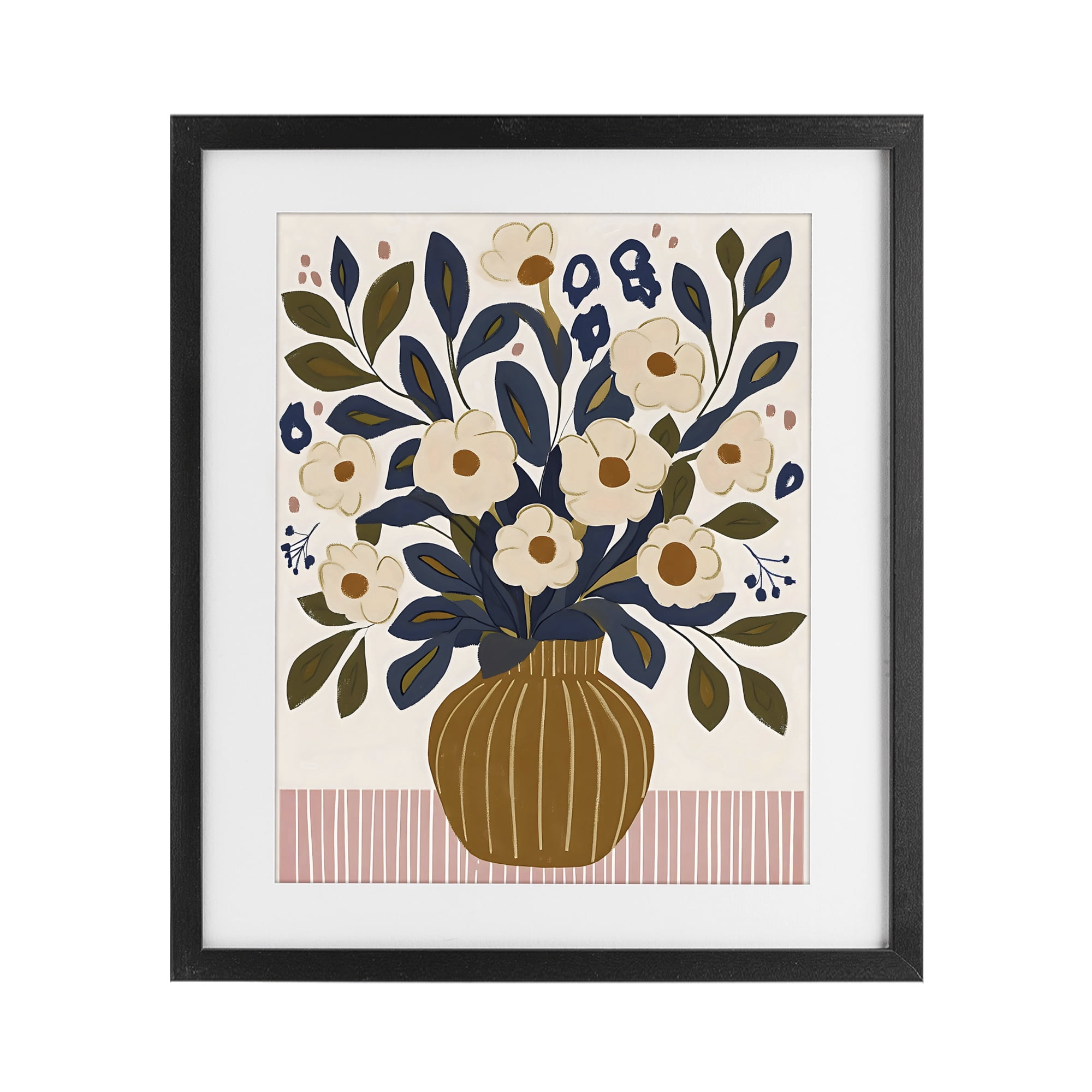 Stupell Industries Boho Floral Vase with Stripes Black Framed Print Under Glass, design by Creative Studio