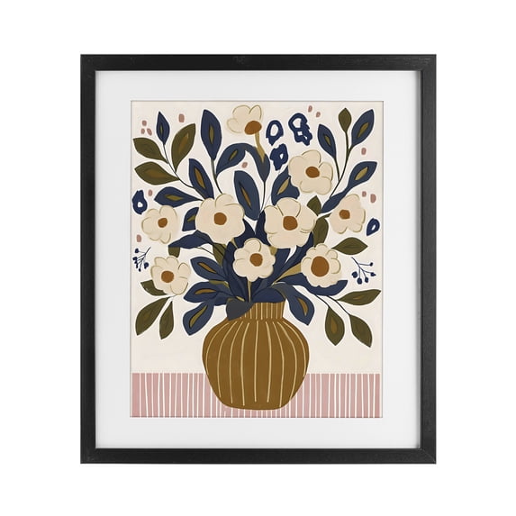 Stupell Industries Eclectic Boho Floral Vase with Stripes Black Framed Print Under Glass, 13 x 16, by Creative Studio