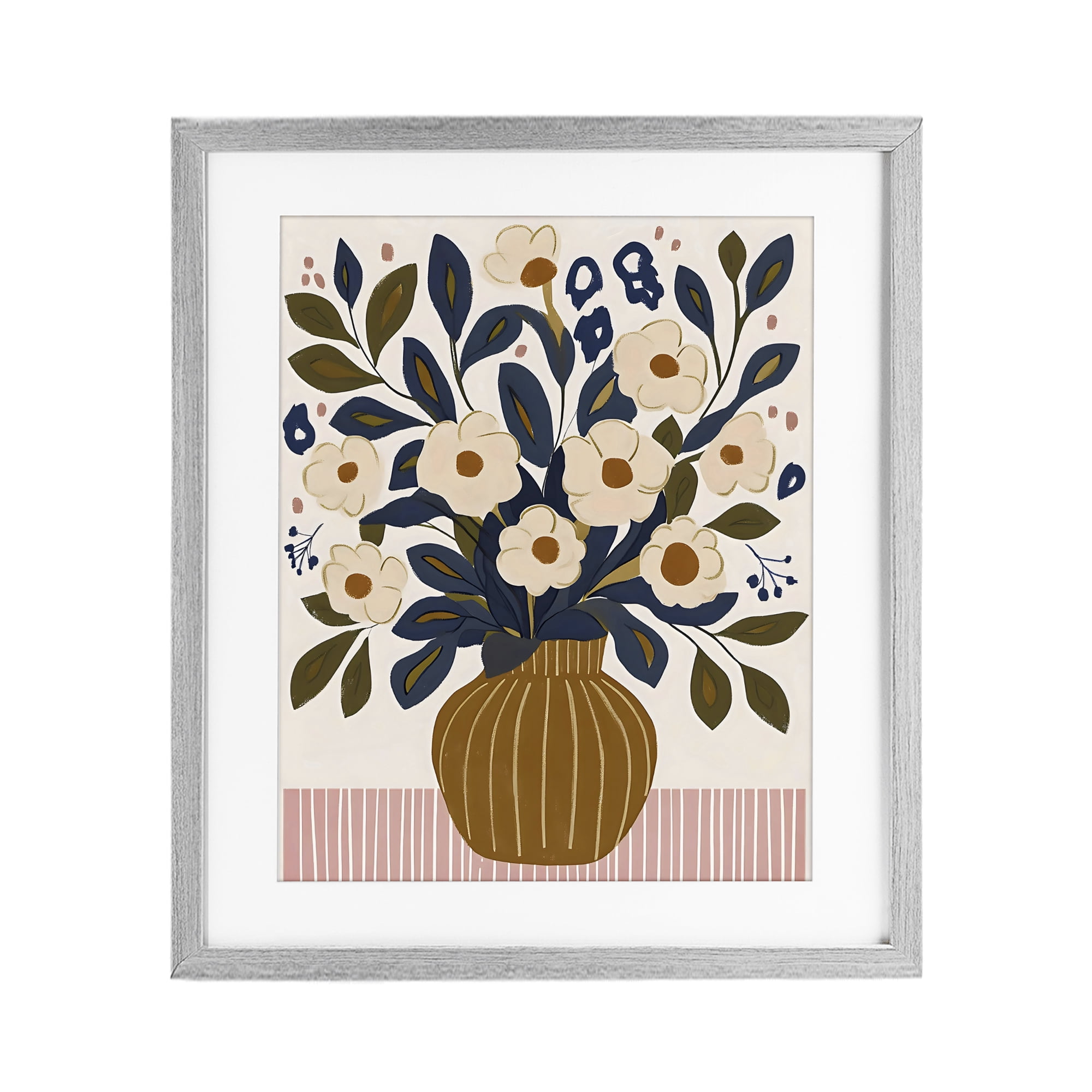 Stupell Industries Boho Floral Vase with Stripes Gray Framed Print Under Glass, design by Creative Studio