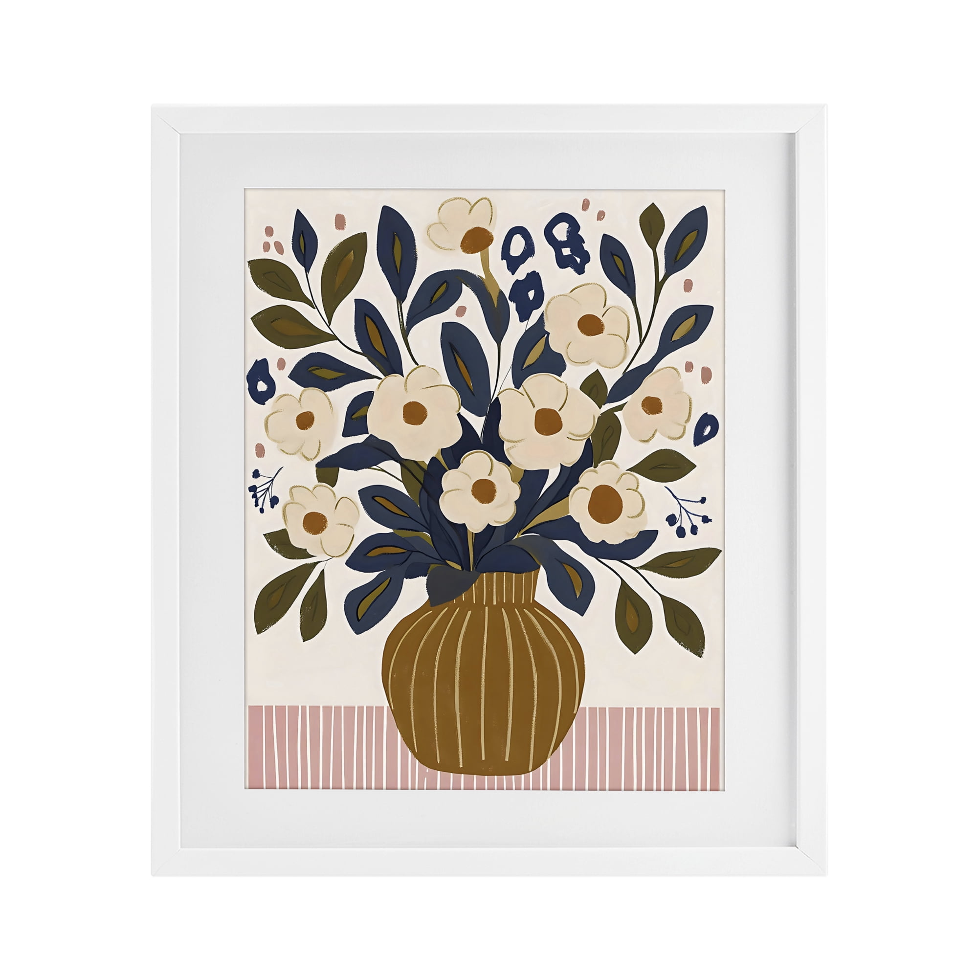 Stupell Industries Boho Floral Vase with Stripes White Framed Print Under Glass, design by Creative Studio