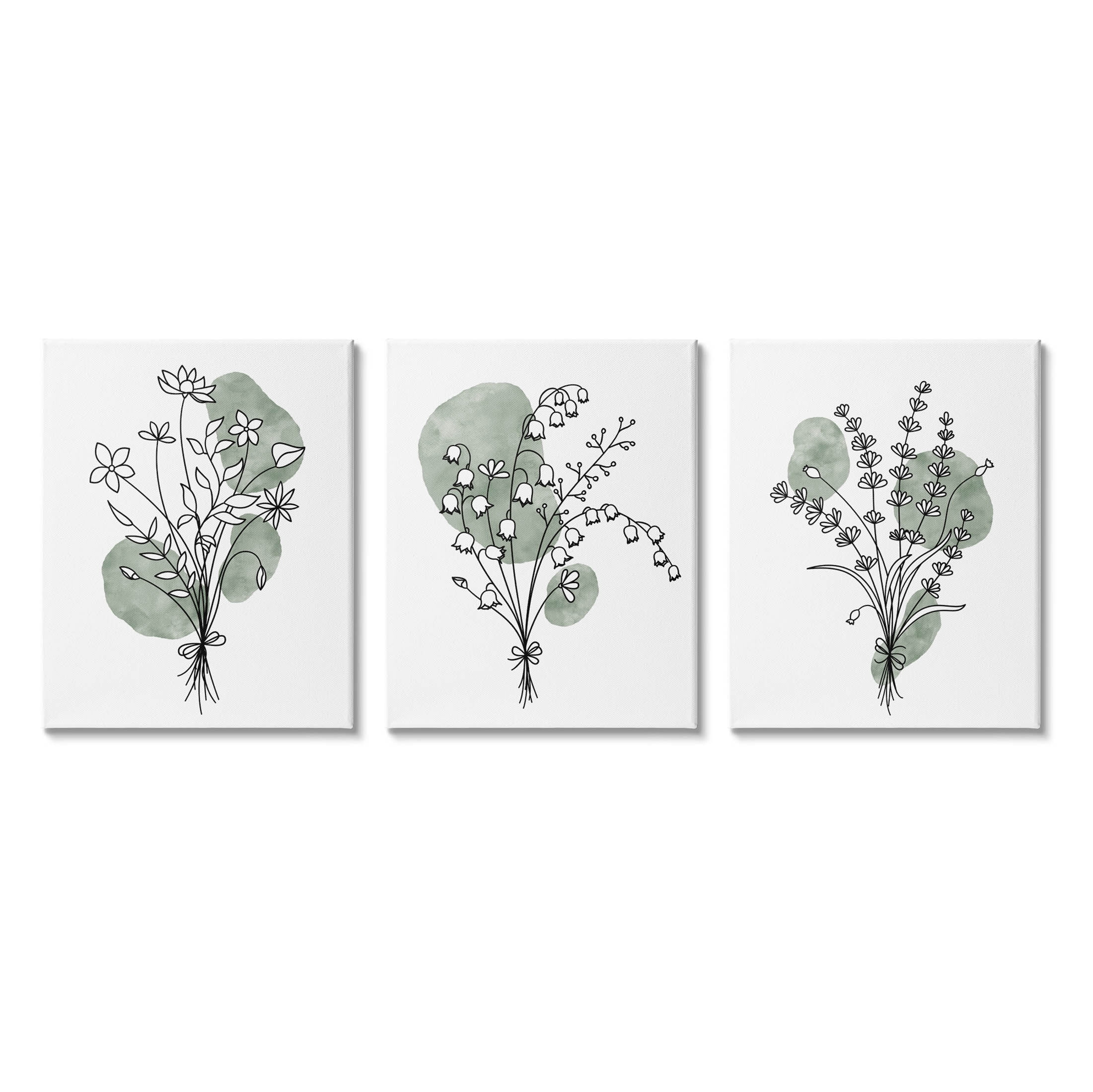 Stupell Industries Boho Flower Herb Bunches Graphic Art Gallery Wrapped Canvas Print Wall Art, Set of 3, Design by JJ Design House LLC