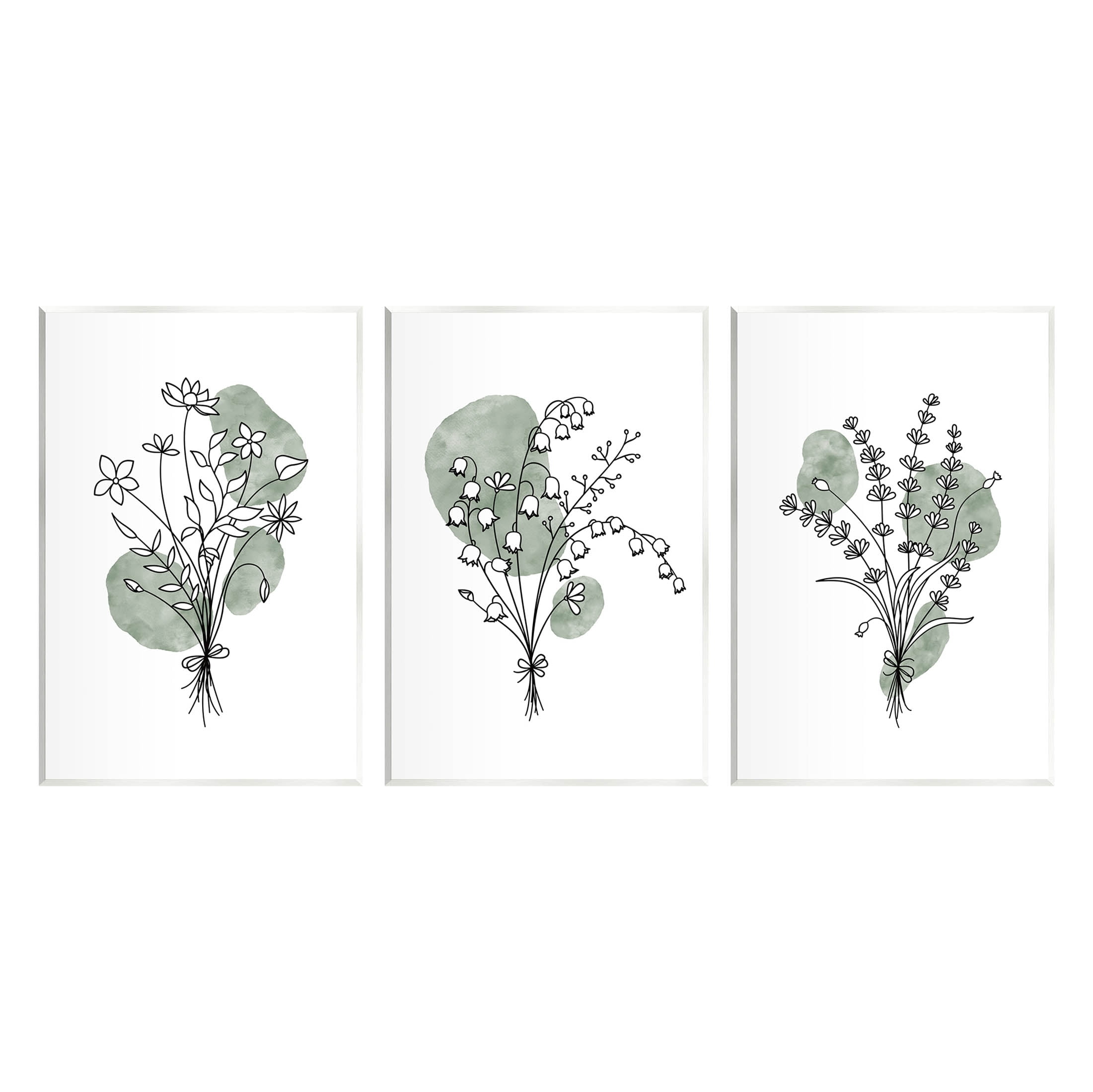 Stupell Industries Boho Flower Herb Bunches Graphic Art Unframed Art Print Wall Art, Set of 3, Design by JJ Design House LLC